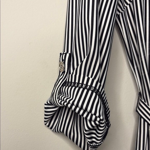 Striped Black and White Shirt Dress - Picture 4 of 6